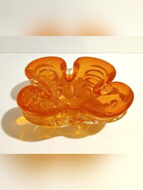 Vintage Orange Red Chalet Glass Art Glass Decorative Bowl - Home Accents